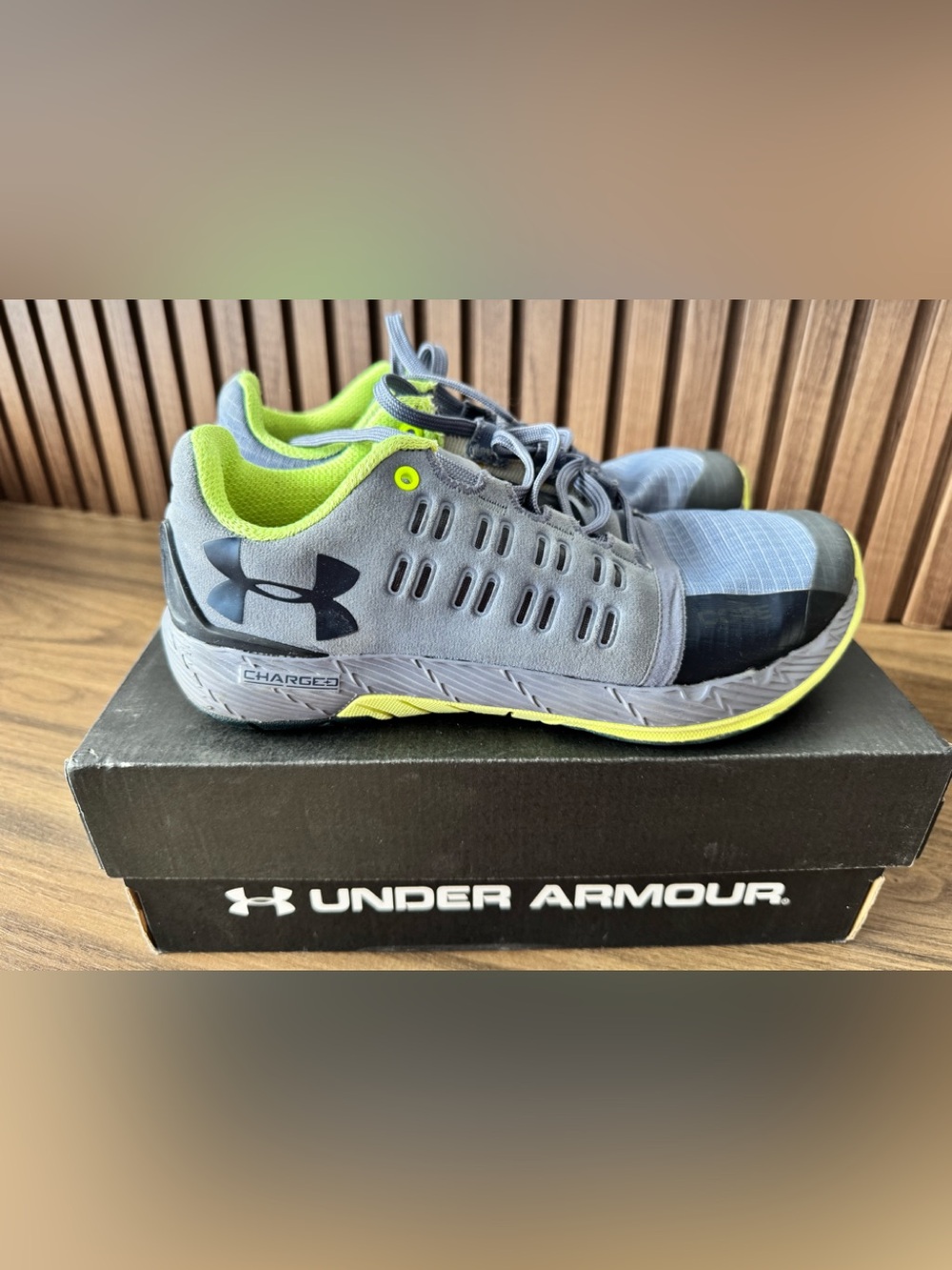 Under Armour Men’s Athletic Shoes — Gray with Lime Accent
